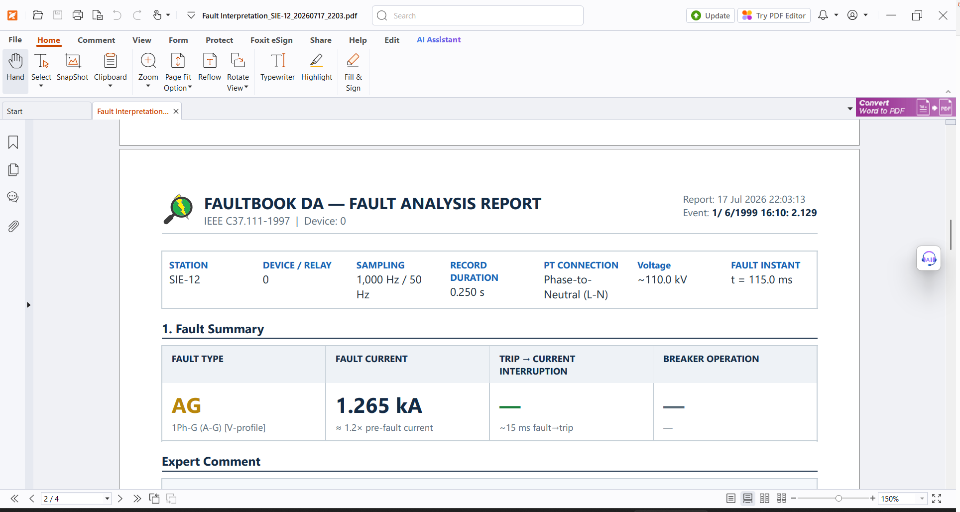 Faultbook DA — rapor çıktısı